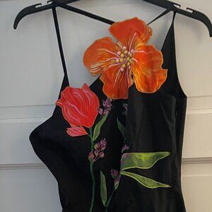 Yukiko Noritake x Anthropologie Asymmetric Floral Midi Dress Black Size 4